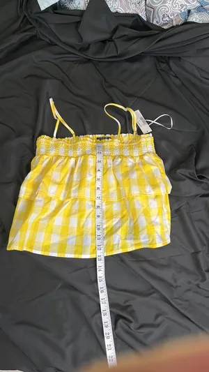 NWT Bloomingdale's Aqua Yellow Gingham Smocked Tiered Top thumbnail 8