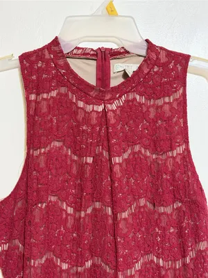 Burgundy Lace Fit & Flare Dress Sleeveless Cocktail Wedding Guest Women’s large thumbnail 3