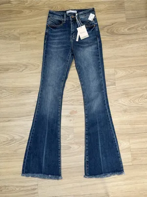 NEW KanCan Maurices High Rise Flare Jeans Y2K Bell Bottom Split Raw Hem Boho thumbnail 1
