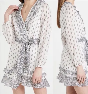 Veronica Beard Kierra Long Sleeve Ruffle White Floral Zip Faux Wrap Dress 4 thumbnail 1