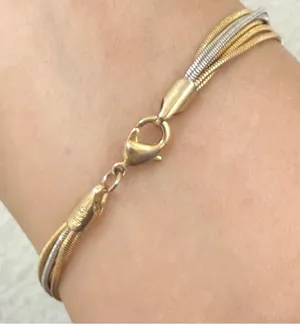 Vintage 18KGP 2-tone Gold & Silver Multi Strand Snake Chain 7.5” Bracelet 9g. thumbnail 6