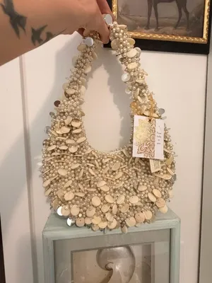 Handmade Pretty Coastal Mermaidcore Pearl & Seashell Beaded Hobo Shoulder Bag thumbnail 2