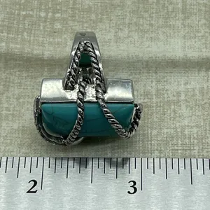 Western Boho Faux Turquoise Ring Size 8‎ Silver Tone Southwest Nautical Festival thumbnail 8