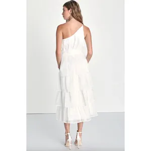 Lulus Sweetest Success White Organza Tiered One-Shoulder Midi Dress Medium NWT thumbnail 3