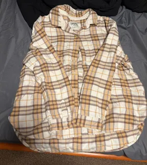 American Eagle Outfitters Yellow and Brown Flannel Shirt thumbnail 1