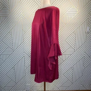 Bar III Bell Sleeve Ruffled Shift Dress‎ in Berry thumbnail 6