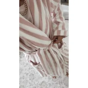 NORDSTROM Stripe Hydrocotton Terry Robe in Pink Peachskin White Stripe Large thumbnail 2