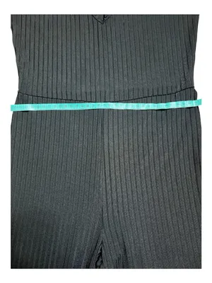 SHEIN Black Ribbed Long Sleeve V-Neck Jumpsuit thumbnail 3