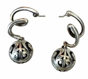 Vintage Sterling Silver Balinese Filigree Sphere Dangle Earrings thumbnail 1