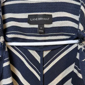 Lane Bryant Women's Navy Cream Striped‎ Open Front Fringed Jacket Size 14 thumbnail 3