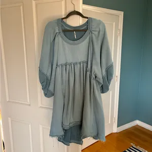Free People Sunchild Babydoll Light Blue Tunic Sweatshirt Dress thumbnail 5