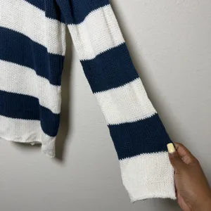 Wooden Ships Women Cotton Knit Sweater Blue White Stripe Beach Coastal Fisherman thumbnail 6