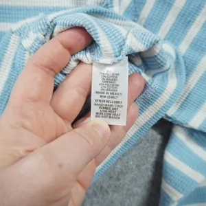 Altar'd State Blue White Striped Waffle Knit Cropped Oversize Long‎ Sleeve Top thumbnail 8