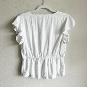 Linen Blend Top Size Medium Ruffle Sleeve White Size Medium thumbnail 2