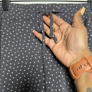 POL Women 100% Cotton Pants Gray Floral Polka‎ Dot Ribbed Wide Leg Hippie Boho thumbnail 2
