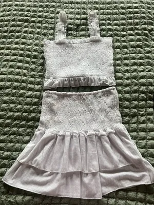 Smocked Two-Piece White Crop Top & Skirt Set thumbnail 1