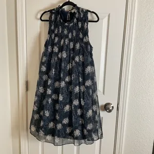 Joie Thelen Baltic Print Smocked Mini Dress Navy Blue Floral Sleeveless XL thumbnail 3