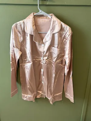 Blush Satin Button Front Pajama Set Pink Size XXL thumbnail 2
