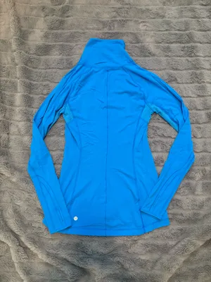 Lululemon Blue Long Sleeve Mock Neck Pullover Size 6 Thumbholes Mesh Panels thumbnail 4