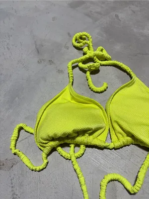 Aerie Neon Yellow Ruched Triangle Bikini Top XL thumbnail 2