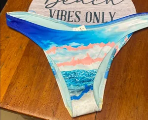 Aerie Blue and Pink Ocean Inspired Bikini Bottom thumbnail 1