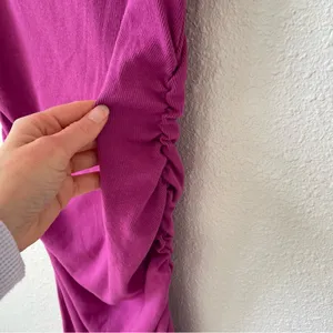 Michael Stars Charlotte Midi Dress Pink Size Medium Ruched Slit Ribbed Colorful thumbnail 4