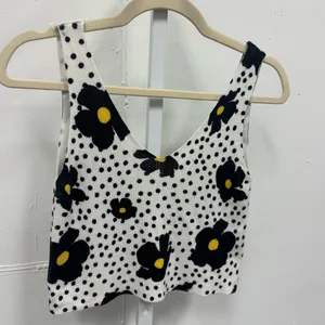 UO Urban Outfitters Floral Polka Dot Ribbed Knit‎ Crop Tank Top Blk White Sm thumbnail 3