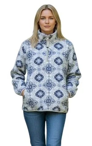 PacSun‎ Fleece Pullover Womens Small Blue Geometric Quarter Zip Excellent Print thumbnail 1
