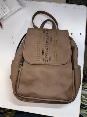 Chocolate Brown Large Backpack Purse w/ Decorative Nailheads thumbnail 1