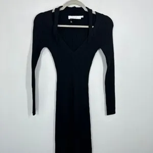 ASTR The Label Black Ribbed Knit‎ Deep V Neck Plunge Midi Dress Size S Bodycon thumbnail 3