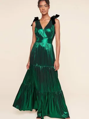 Sugarlips Liquid Satin Emerald Green Metallic Maxi Dress thumbnail 4