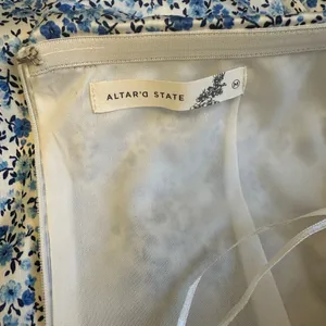 Altar’d State Floral Blue Strapless Dress Notch Slit Mini NWOT thumbnail 8