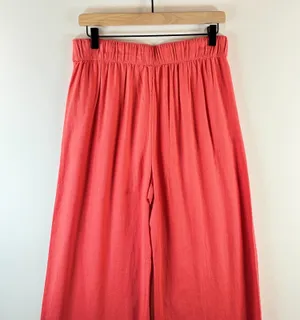 Abercrombie Fitch Women Pants Pink Pleated Linen Ultra Wide Leg Tailored Medium thumbnail 6