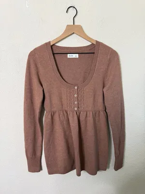 Hollister Easy‎ Cable-Knit Babydoll Sweater in Light Brown Size S thumbnail 3