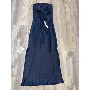 ASOS DESIGN Navy Blue Satin Cami Neck Lace Up Back Maxi Dress Size US 6 NEW thumbnail 4