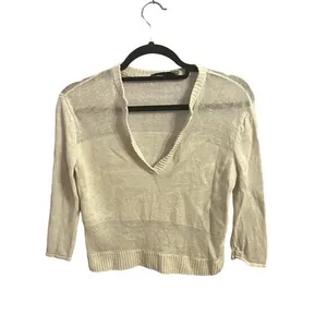 Alice + Olivia 100% Linen Beige‎ Crop Beach Sweater Size XS thumbnail 2
