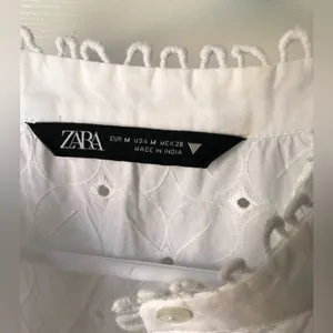 ZARA Embroidered Eyelet Floral Cotton Mini button down Dress boho babydoll sz M thumbnail 6
