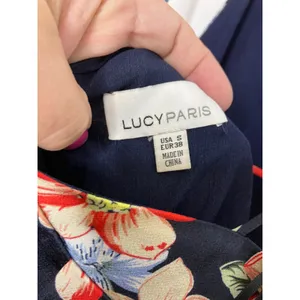 Lucy Paris Maxi Dress Womens S Navy Floral Excellent V-Neck Strappy Open Back thumbnail 6