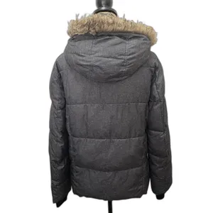 Gap Womens Gray Heathered Puffer Jacket Faux Fur Hood‎ Toggle Duffle Size Medium thumbnail 3
