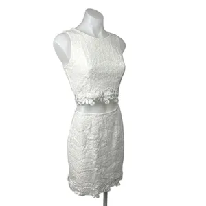 I.N. San Francisco White Lace Sleeveless Formal Crop Top Mini Skirt Set Size S thumbnail 2