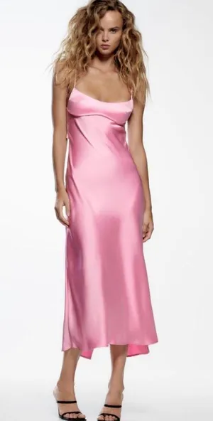 Zara Pink Satin Effect Cut Out Dress thumbnail 1