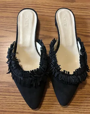 J. Crew Loafer Black Suede Fringe Slip-On Mules Women’s Pointed Flats Size 8.5 thumbnail 1