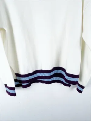 LEVI’S Cream Long Sleeves Striped Drop Shoulder Sweater Size Small Preppy Tennis thumbnail 8