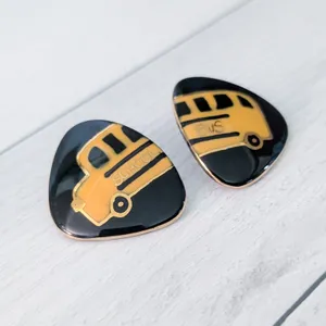 Vintage Stud Earrings - Large School Bus Teacher Bus Driver Theme Educator thumbnail 3