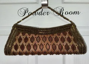 Vintage Elegant Beaded Evening Clutch Top Handle Brown Bronze Gold thumbnail 1