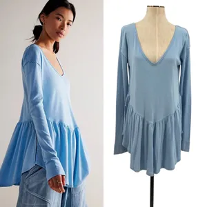 Free People We The Free Rose Petal Tee Shirt Long Sleeve‎ Blue Size Large thumbnail 2