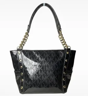 Women's Michael Kors Logo Tote Bag, One Size, Black and Gold thumbnail 1