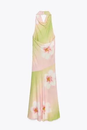 Zara Elegant Multicolor Halter Floral Maxi Dress bohemian vacation Summer thumbnail 14