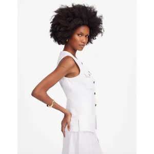 Madewell Denim High Crewneck Vest Tile White Minimalist Utility Pockets US 0 thumbnail 3