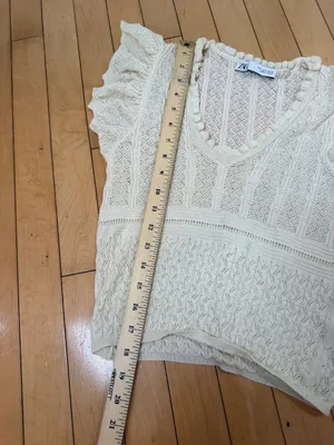 Zara Women's Crochet Knit Top with Ruffle sleeves Cream Size Small thumbnail 7